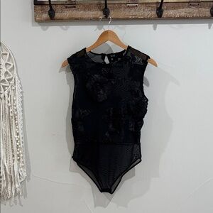 love J Black Sheer Floral Lace Bodysuit
